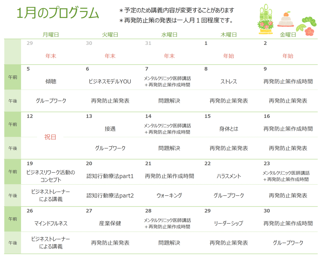 2026年1月リワークプログラム